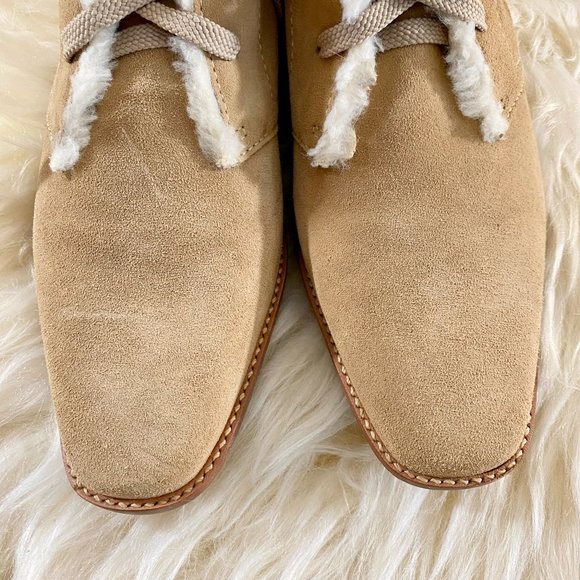 Vintage Talbots Made In Brazil Suede Fur Lined Tan Lace Up Boot Sz 7.5B - Picture 8 of 11